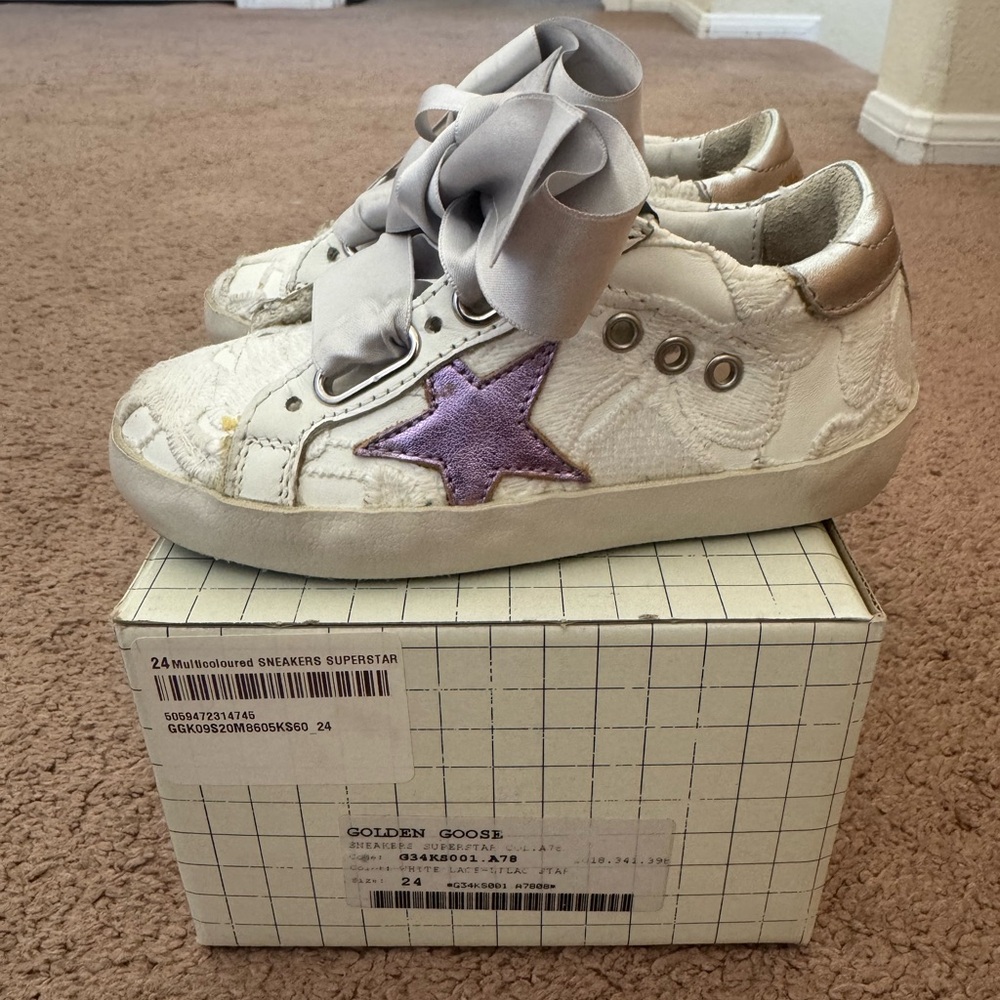 Golden Goose Kids' White Sneakers with Purple Star